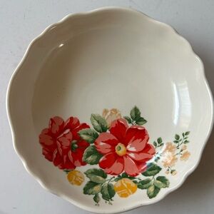 Pioneer Woman Vintage Floral 7.5" Red Pasta Bowl - 2" Deep Scalloped Stoneware